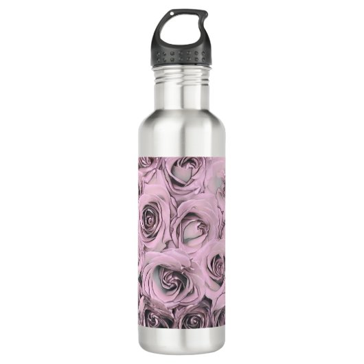 Zeichn von rosa Rosen Edelstahlflasche (Vorderseite)
