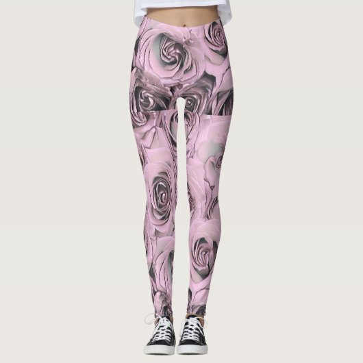 Zeichn von rosa Rosen Leggings (Vorderseite)