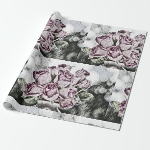 Zeichn von rosa Roseneimer Wrapping Paper Geschenkpapier