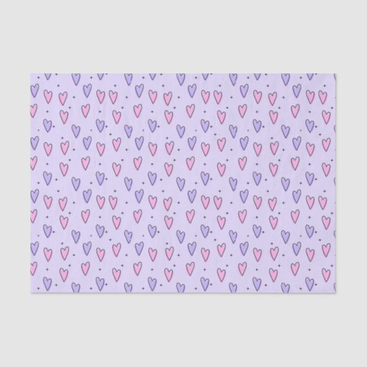Zeichn von Whimsical Small Hearts Pink Lila Seidenpapier (Vorderseite)