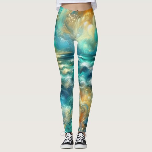 Zeichne Abstrakter Ozean Leggings (Vorderseite)