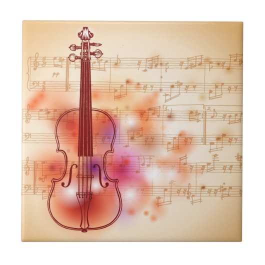 Zeichnen auf Watercolorhintergrund der Violine Fliese (Vorderseite)