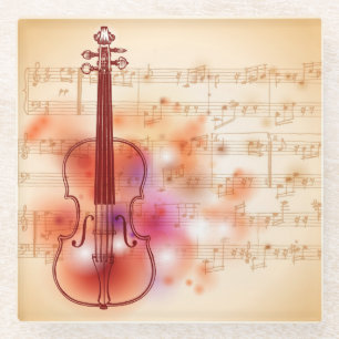 Zeichnen auf Watercolorhintergrund der Violine Glasuntersetzer