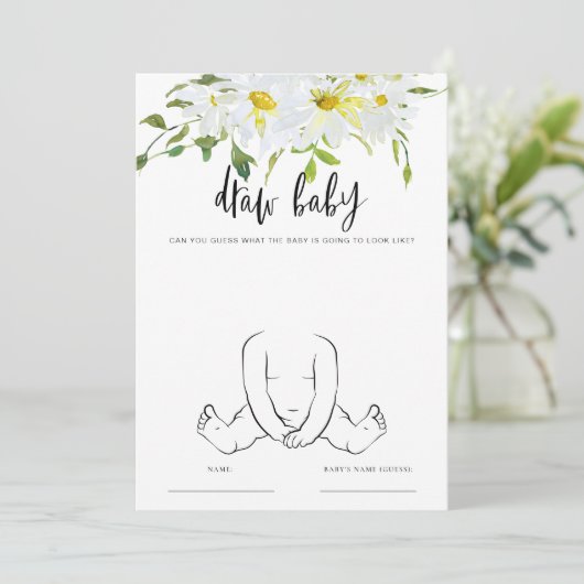 Zeichnen Baby Daisy Baby Shower Blumenspielkarte Einladung (Stehend Vorderseite)
