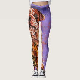 Zeichnen der Bulldoggen-und Sonnenblume-Hundekunst Leggings