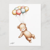 Zeichnen des Teddy-Bärnfliegens mit Ballonen Postkarte (Vorderseite)