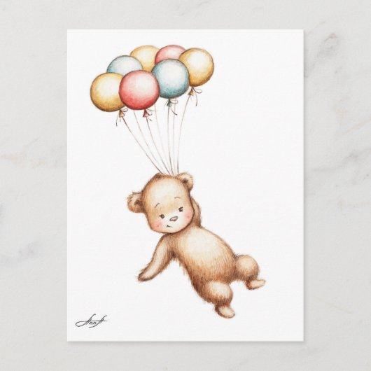 Zeichnen des Teddy-Bärnfliegens mit Ballonen Postkarte (Vorderseite)