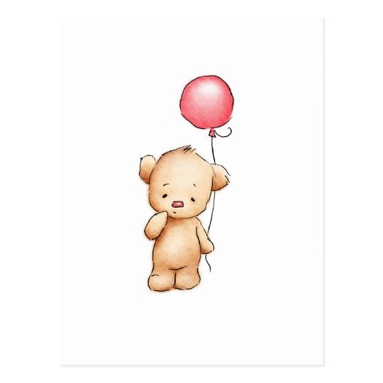 zeichnen des teddybären mit rotem ballon postkarte  zazzlede
