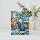Zeichnen einer Katze im Maler-Studio Postkarte (Stehend Vorderseite)