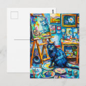 Zeichnen einer Katze im Maler-Studio Postkarte (Vorne/Hinten)