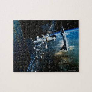 Zeichnen einer Raumstation über der Erde Puzzle