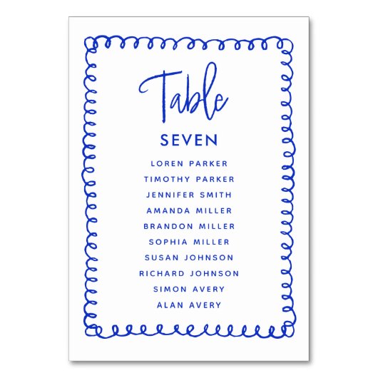 Zeichnen Französisch-blaue Hochzeitstabelle Tischnummer (Vorderseite)