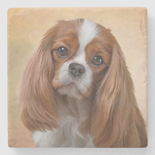 Zeichnen Hundeunbekümmerten Königcharles Spaniel Steinuntersetzer (Vorderseite)
