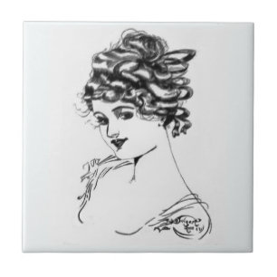 Zeichnen Kunst Nouveau Damen-1917 Tinte Fliese