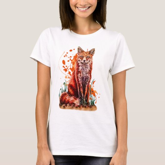 Zeichnen roter Fox-Tierkunst und der orange Farbe T-Shirt (Vorderseite)