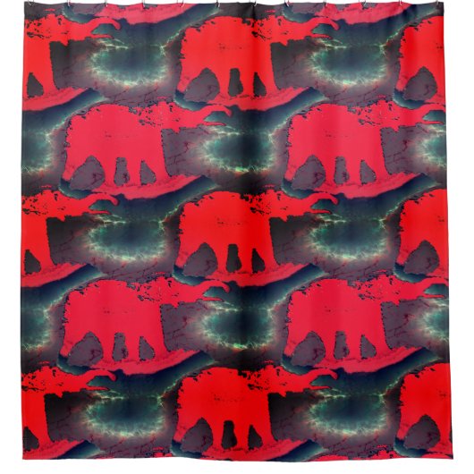 zeichnend abstrakter roter Elefant, sehr rustikale Duschvorhang (Vorderseite)