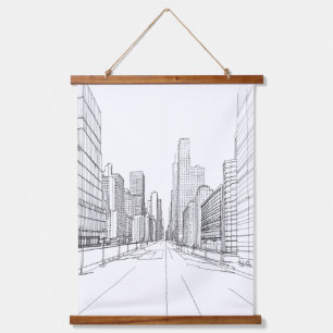 Zeichnend Architektur Wandteppich Mit Holzrahmen