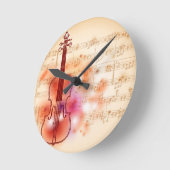 Zeichnend auf dem Aquarellhintergrund der Geige Runde Wanduhr (Winkel)