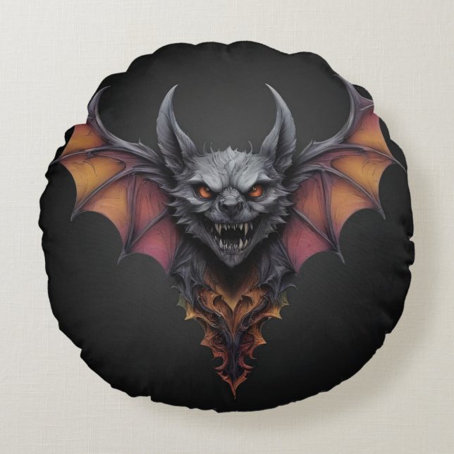 Zeichnend beängstigender Bat-Tinte, Rundes Kissen (Vorderseite)