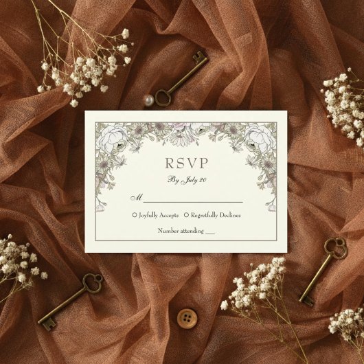 Zeichnend Blume Elfenbein romantische Hochzeitskar RSVP Karte