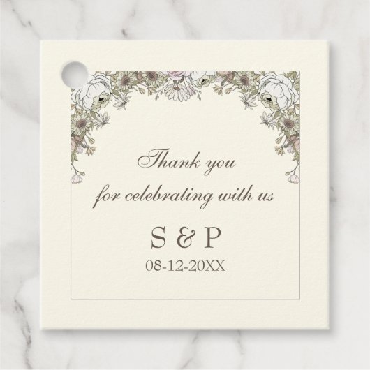 Zeichnend Blume Elfenbeinhochzeit Geschenkanhänger (Vorderseite)