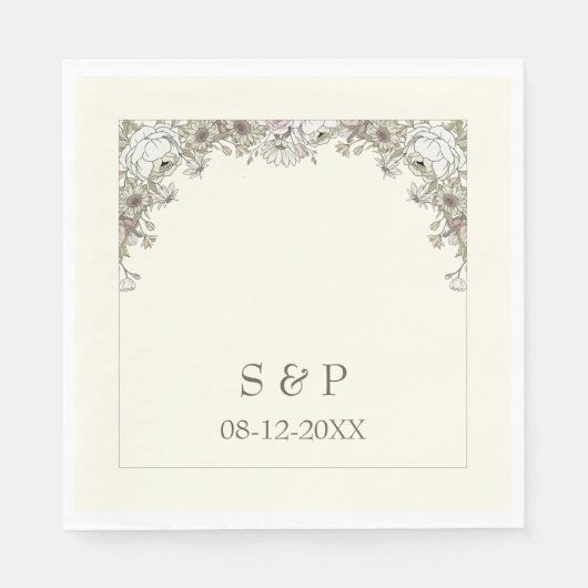 Zeichnend Blume Elfenbeinhochzeit Serviette (Vorderseite)