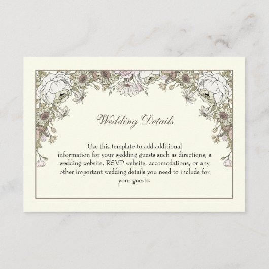 Zeichnend Blume Elfenbeinromantik Begleitkarte (Vorderseite)