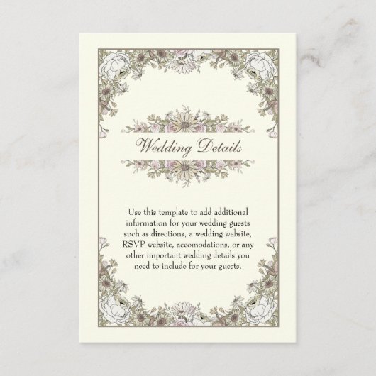 Zeichnend Blume Elfenbeinromantik Begleitkarte (Vorderseite)