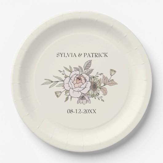 Zeichnend Blume Elfenbeinromantik Pappteller (Vorderseite)