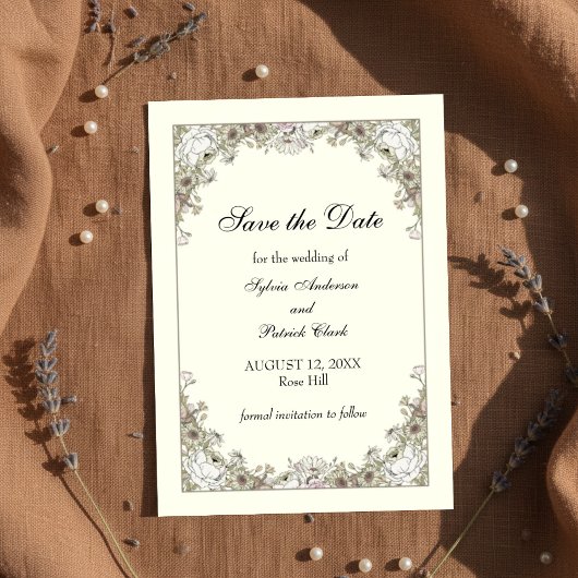 Zeichnend Blume Elfenbeinromantik Save The Date