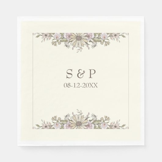 Zeichnend Blume Elfenbeinromantik Serviette (Vorderseite)