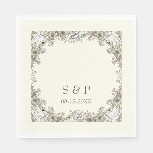 Zeichnend Blume Elfenbeinromantik Serviette (Vorderseite)