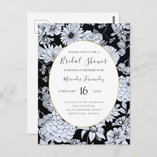 zeichnend Blume, Schwarz-Weiß-Blume Postkarte (Vorne/Hinten)