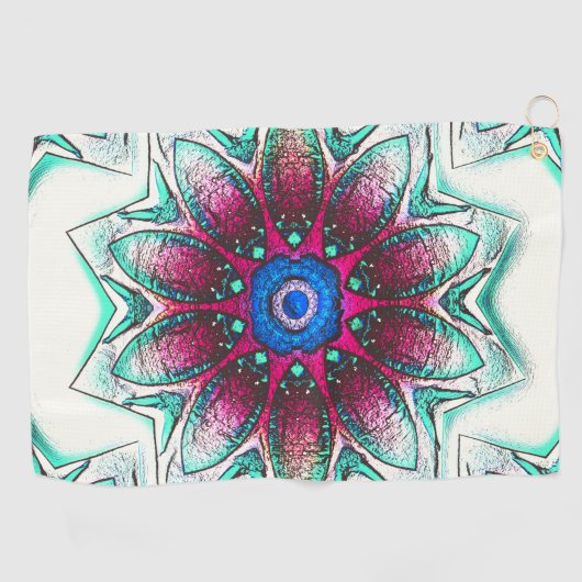 Zeichnend Blume-Textur von metallischem Zyan in Ro Golfhandtuch (Horizontal)