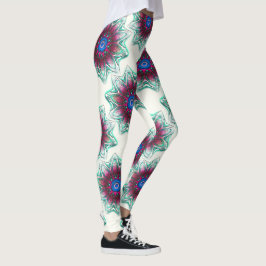 Zeichnend Blume-Textur von metallischem Zyan in Ro Leggings