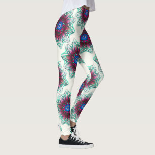 Zeichnend Blume-Textur von metallischem Zyan in Ro Leggings