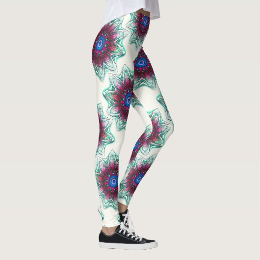 Zeichnend Blume-Textur von metallischem Zyan in Ro Leggings (Rechts)