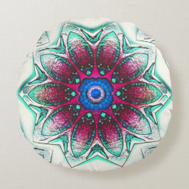 Zeichnend Blume-Textur von metallischem Zyan in Ro Rundes Kissen