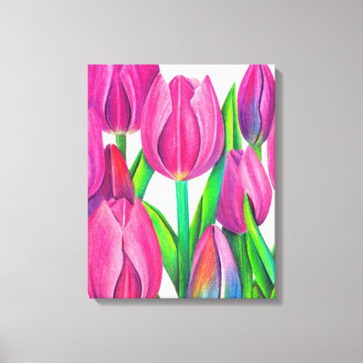 Zeichnend botanische Pink Tulips Leinwanddruck (Vorderseite)