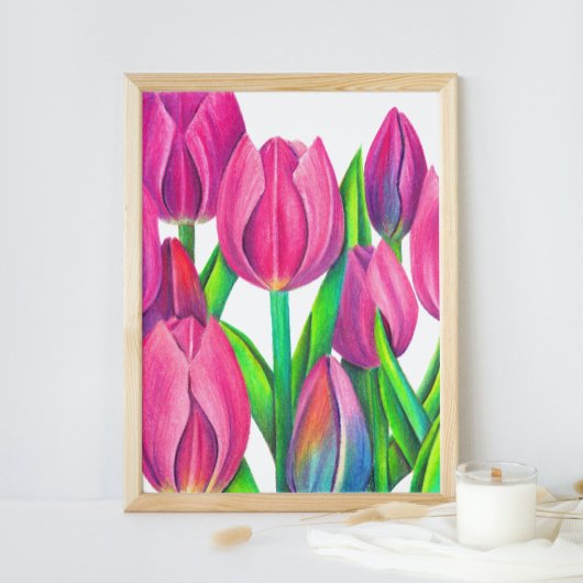 Zeichnend botanische Pink Tulips Poster