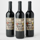 Zeichnend Eule Weinetikett (Flaschen)