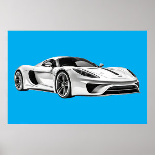 Zeichnend Fahrzeug II (BLAU BKGRD) Poster