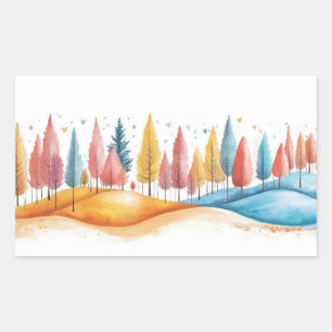 Zeichnend Farbe der Bäume NaturIllustration Pastel Rechteckiger Aufkleber