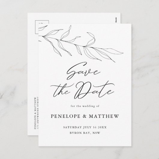 Zeichnend Foliage Leaf Save the Date Postkarte (Vorne/Hinten)