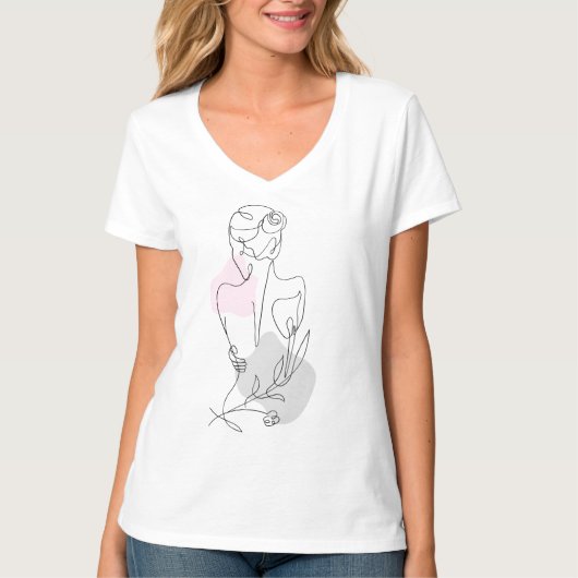 Zeichnend Frau in Lineal Art T-Shirt (Vorderseite)