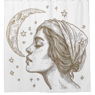 Zeichnend Frauen und Mond Duschvorhang