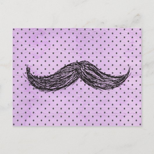 zeichnend FunnyMustache mit Lila Polka-Punkten Postkarte (Vorderseite)