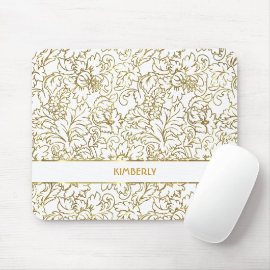 Zeichnend GoldfloralDamaskus, weißer Hintergrund Mousepad (Mit Mouse)