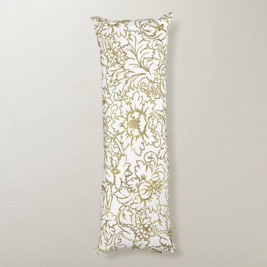 Zeichnend GoldfloralDamaskus, weißer Hintergrund Seitenschläferkissen (Rückseite (Vertikal))