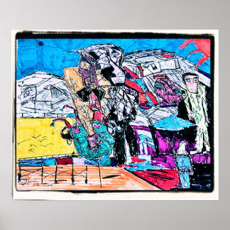 zeichnend Goldfluss Poster